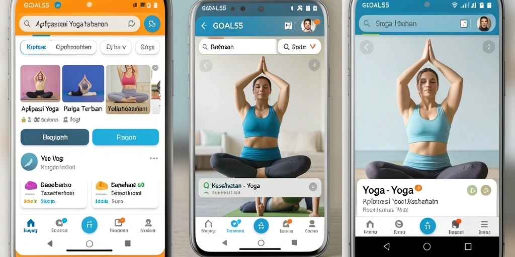 Tampilan antarmuka GOAL55 dengan sesi yoga interaktif.